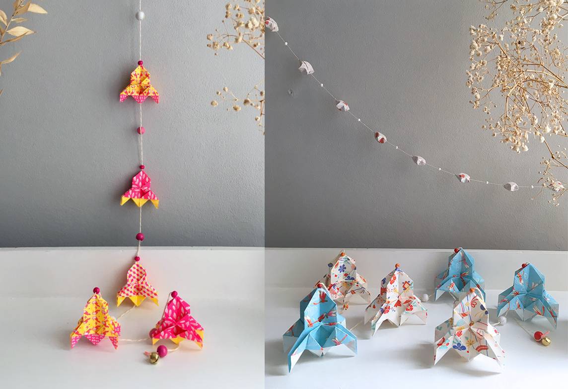 Atelier DIY guirlande de fusées en origami !